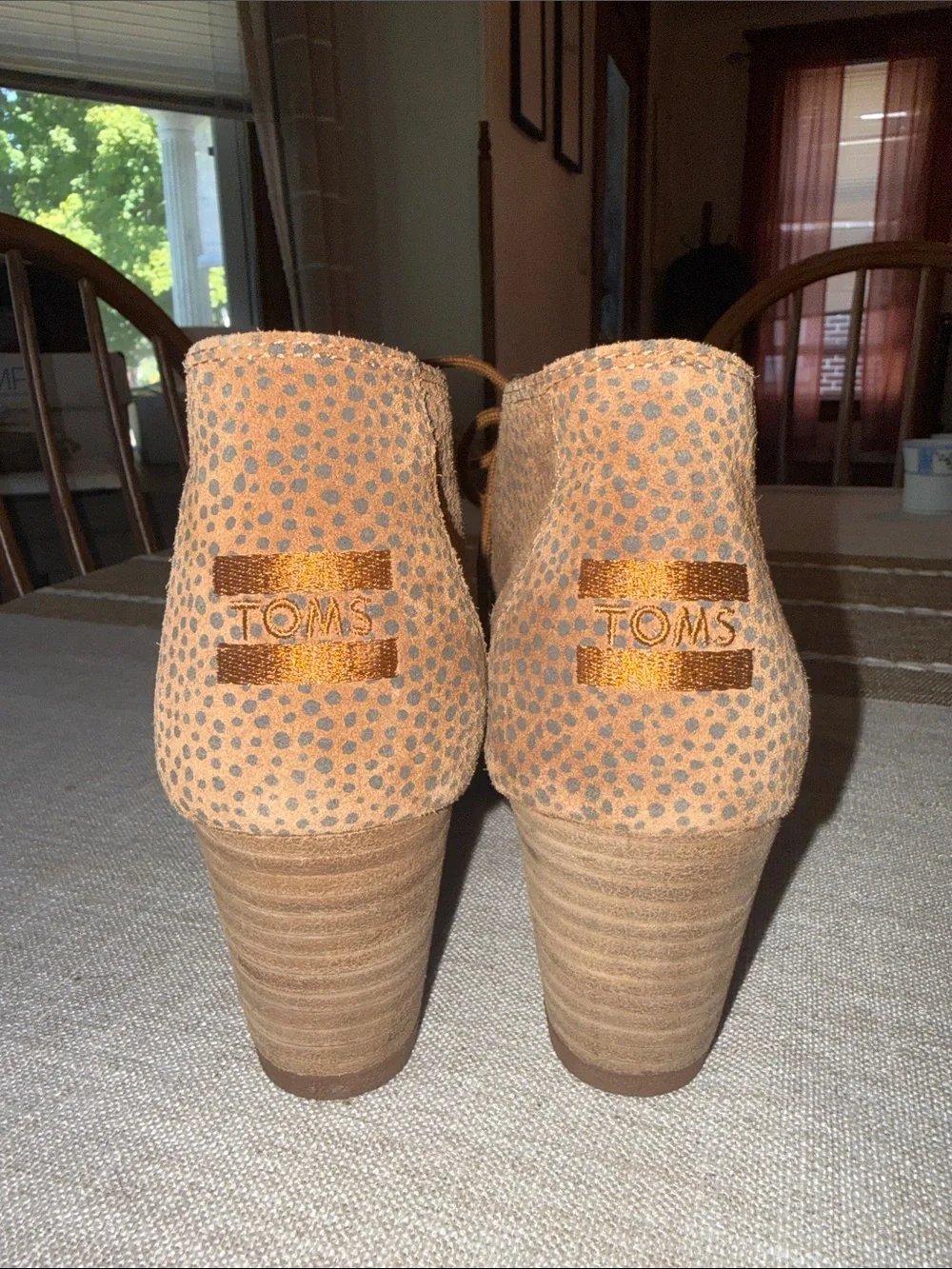 TOMS Women’s Leopard Print Wedge Ankle Boots Lace Up Animal Print Booties